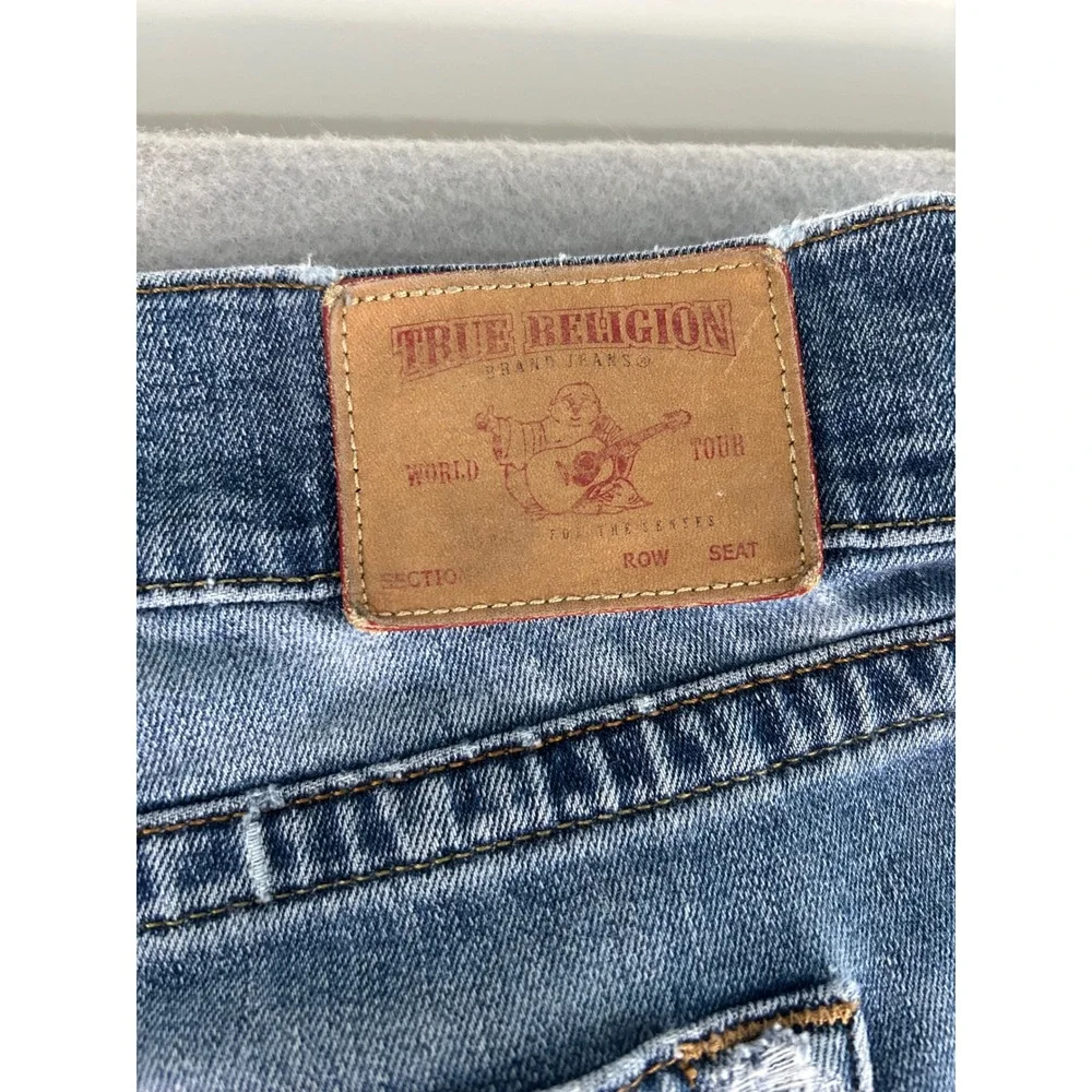 True Religion Jeans Mens 40 Blue Straight Leg Gino Slim‎ Horseshoe Stitching